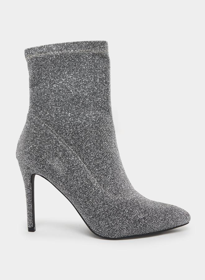 Styli Women Silver Glitter Ankle Boots - Image 1